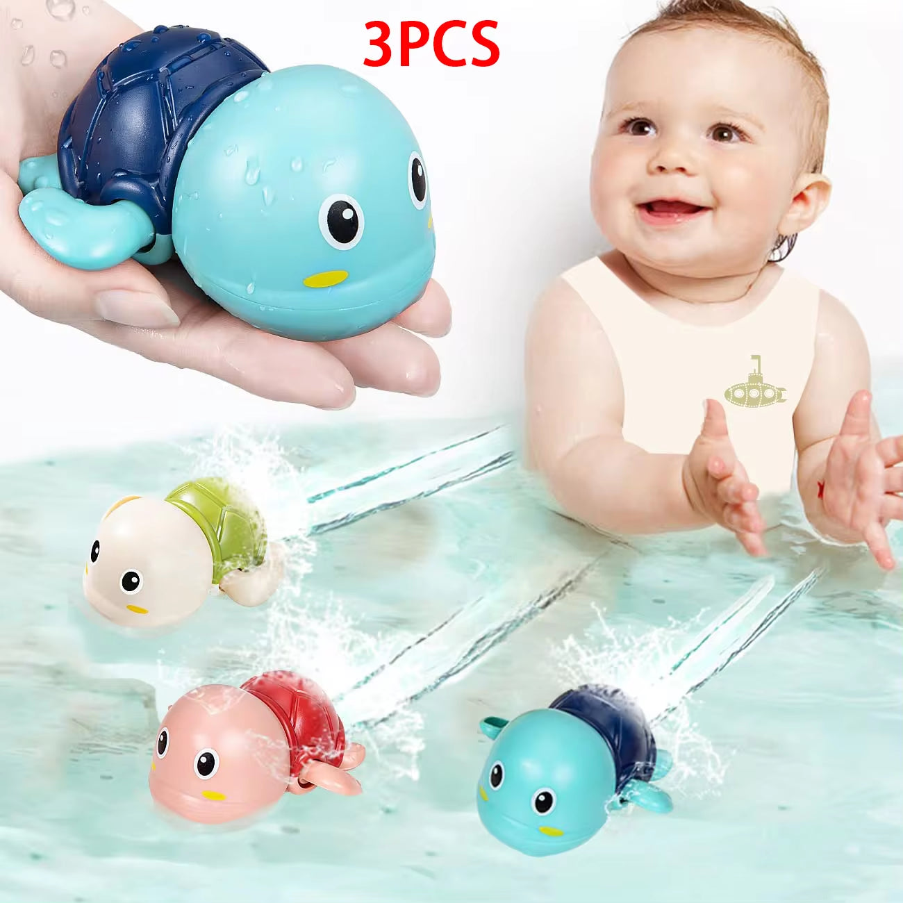 3PCS Baby Bath Toys Toddlers Bathing Cute Swimming Turtles Clockwork Play Water Baby Wind-Up Toys for Kids Preschool Pool Toys