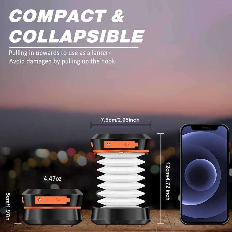 Foldable Solar & USB Charging Camping Lantern, Mini Collapsible Waterproof Hanging Light, Portable Light for Indoor Outdoor Camping Use