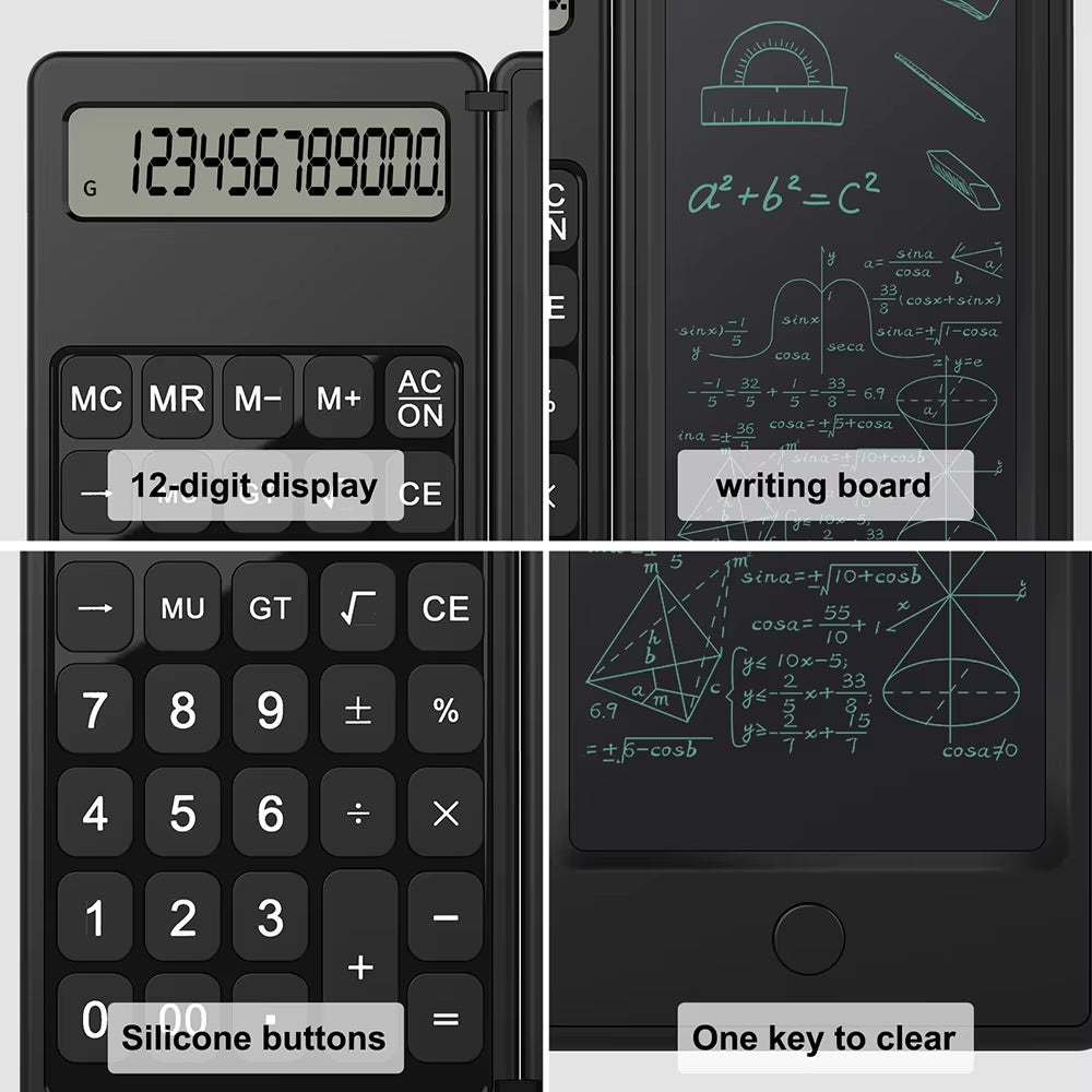 Portable 12 Digit Display 6 Inch Scientific Calculator with Writing Tablet with Stylus Pen Erase Button for Office Students Kids