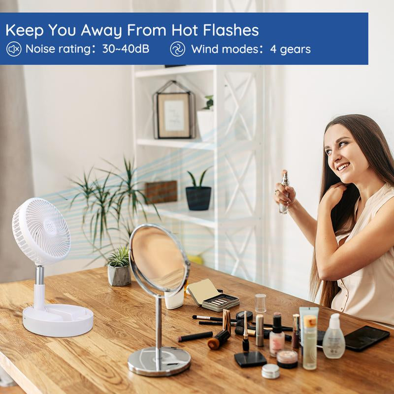 Primevolve Battery Operated Fan, Portable Rechargeable USB Floor Table Desk Fan with Adjustable Height, 4 Speed Settings, White 7.7"