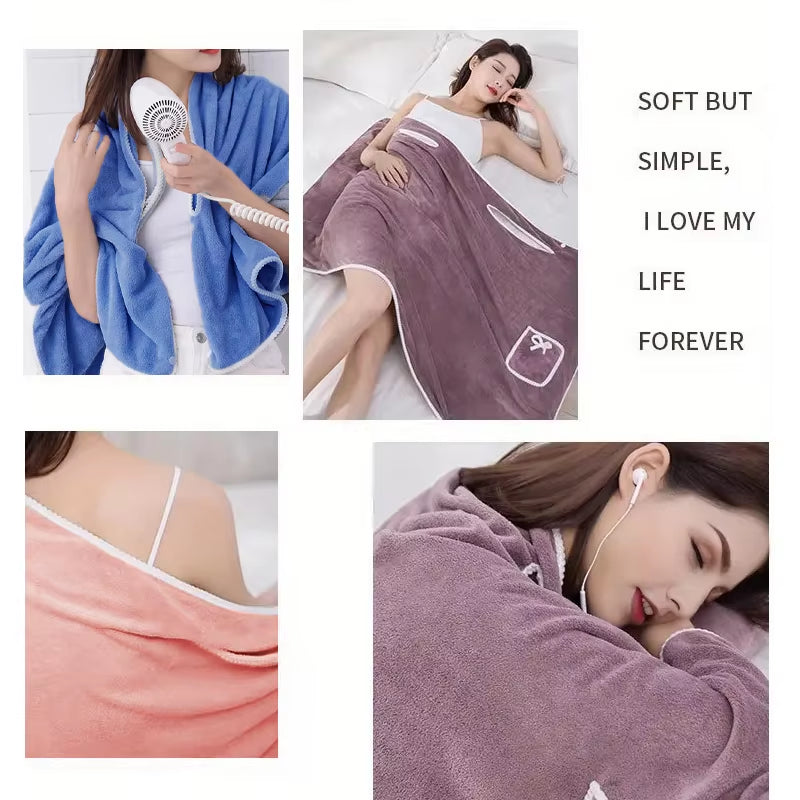 Womens Bath Towels Girls Wearable Fast Drying Bathing Beach Spa Bathrobes Wash Clothing, Shower Bath and Gym Towel