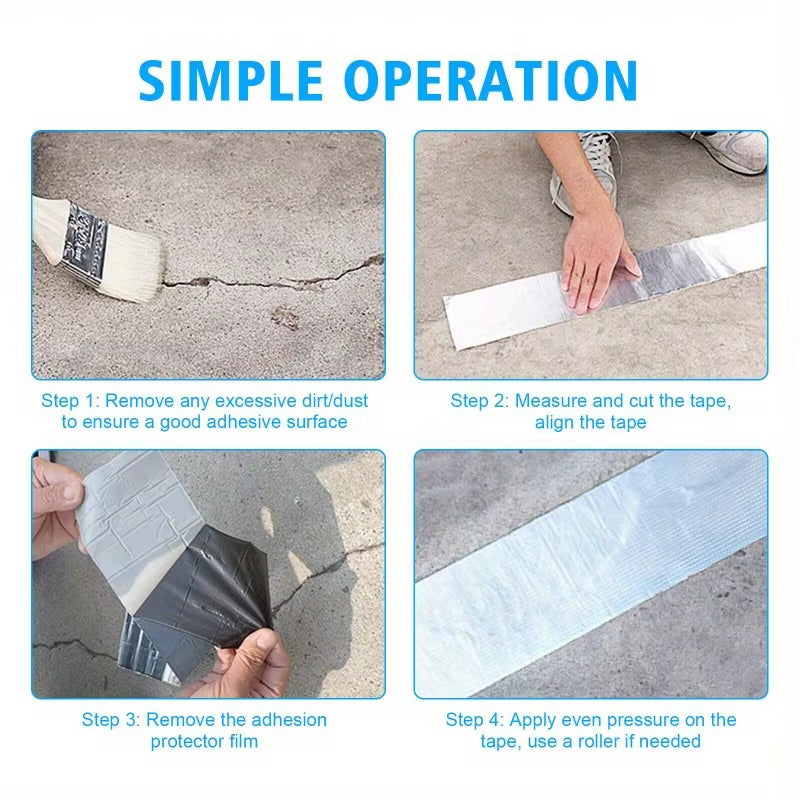 1Roll Super Waterproof Self-Adhsive Tape,Butyl Rubber Aluminium Foil Adhesive Repair,For Roof and Duct Seal and Fastening