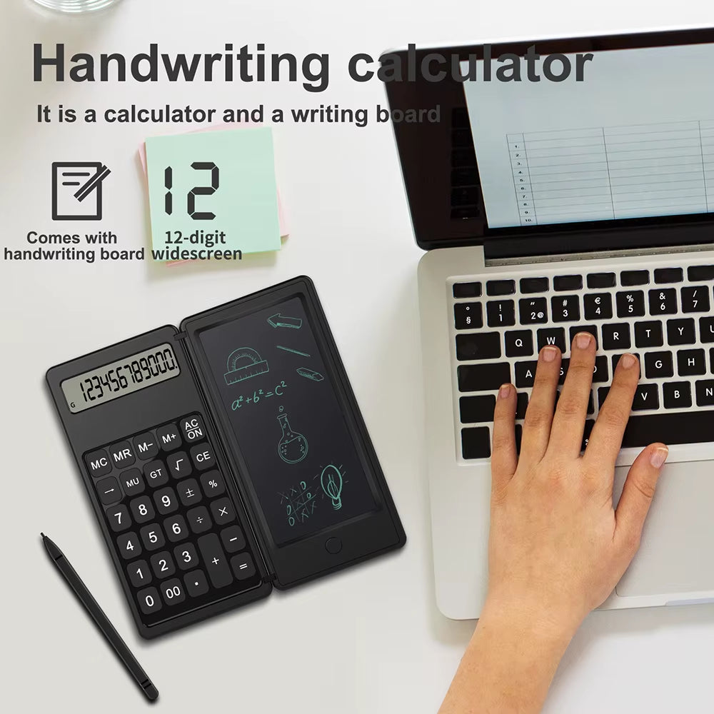 Portable 12 Digit Display 6 Inch Scientific Calculator with Writing Tablet with Stylus Pen Erase Button for Office Students Kids