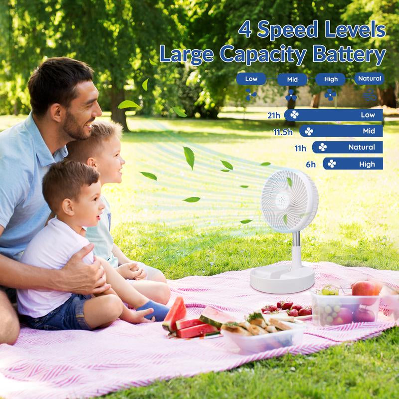 Primevolve Battery Operated Fan, Portable Rechargeable USB Floor Table Desk Fan with Adjustable Height, 4 Speed Settings, White 7.7"