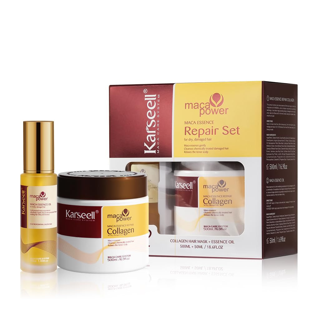 Collagen Hair Treatment Deep Repair Conditioning, Hair Mask Argan Oil Set for Dry Damaged Hair All Hair Types 16.9Floz + 1.69Floz