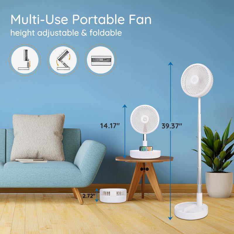Primevolve Battery Operated Fan, Portable Rechargeable USB Floor Table Desk Fan with Adjustable Height, 4 Speed Settings, White 7.7"