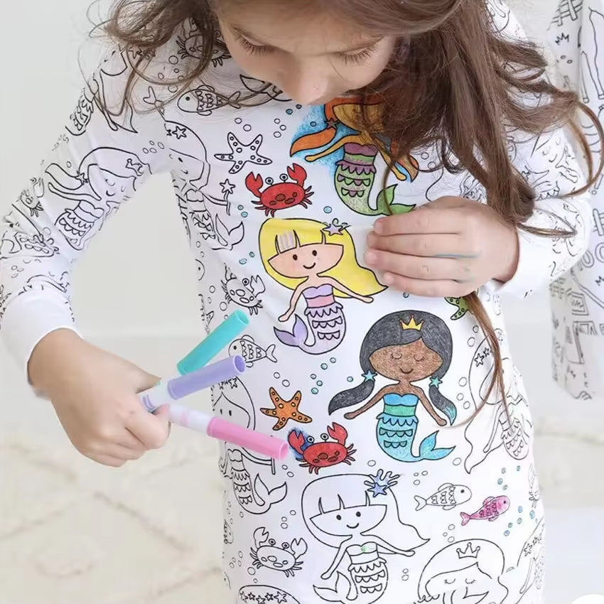 DIY Pajamas Kids Sketch Colorful Pajama Set Kids Art Color Your Own Pajama Handicraft Toys DIY Kid Crafts for Kids Boys Girls