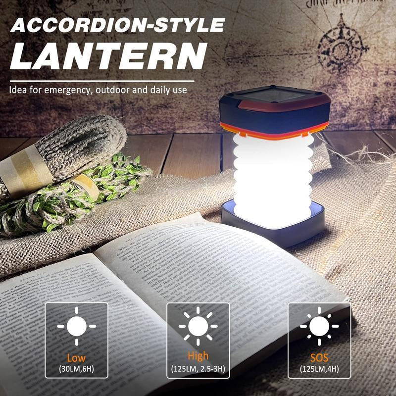 Foldable Solar & USB Charging Camping Lantern, Mini Collapsible Waterproof Hanging Light, Portable Light for Indoor Outdoor Camping Use