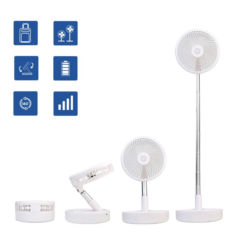 Primevolve Battery Operated Fan, Portable Rechargeable USB Floor Table Desk Fan with Adjustable Height, 4 Speed Settings, White 7.7"