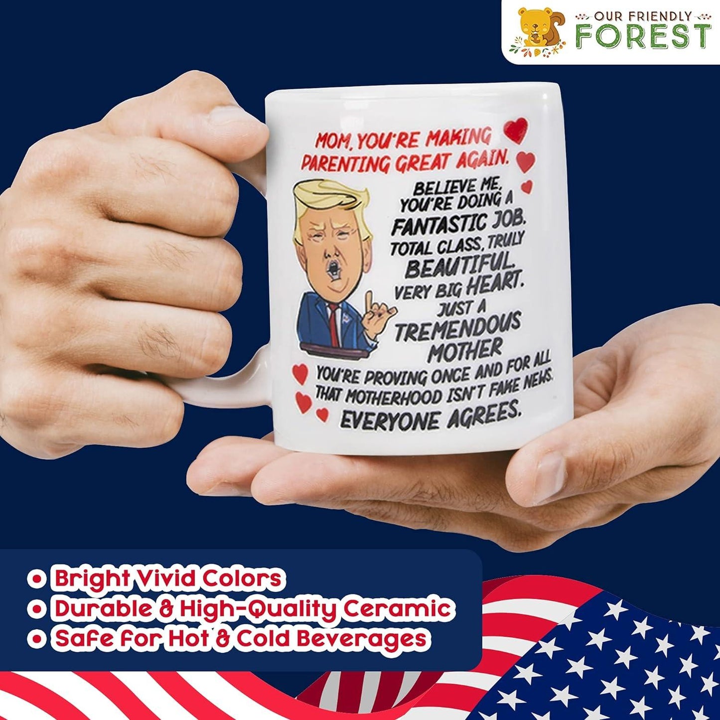 Talking Donald Trump Mug - Birthday Gifts for MOM from Daughter/Son/Husband - Moms Coffee Cup - Says 5 Lines in Trump'S REAL VOICE β Mommy Funny Mugs- Best Christmas, Mother'S Day, & Valentines Gift OUR FRIENDLY FOREST