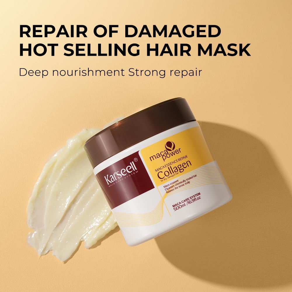 Collagen Hair Treatment Deep Repair Conditioning, Hair Mask Argan Oil Set for Dry Damaged Hair All Hair Types 16.9Floz + 1.69Floz
