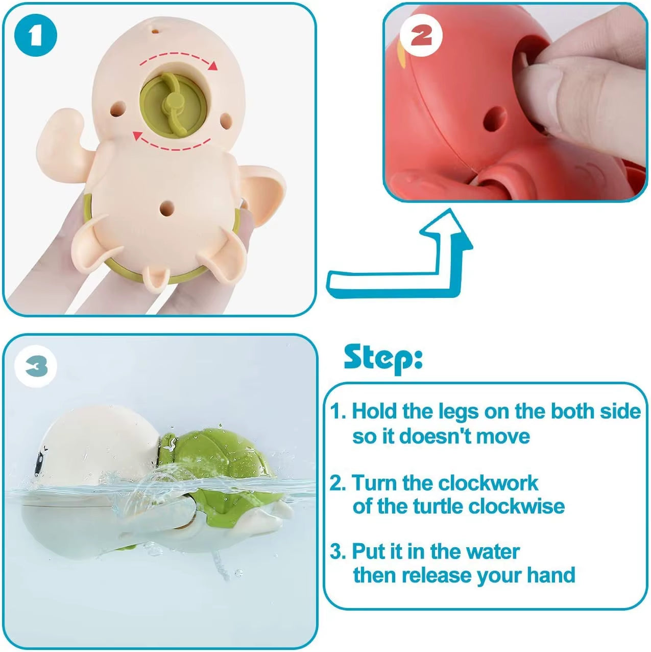 3PCS Baby Bath Toys Toddlers Bathing Cute Swimming Turtles Clockwork Play Water Baby Wind-Up Toys for Kids Preschool Pool Toys