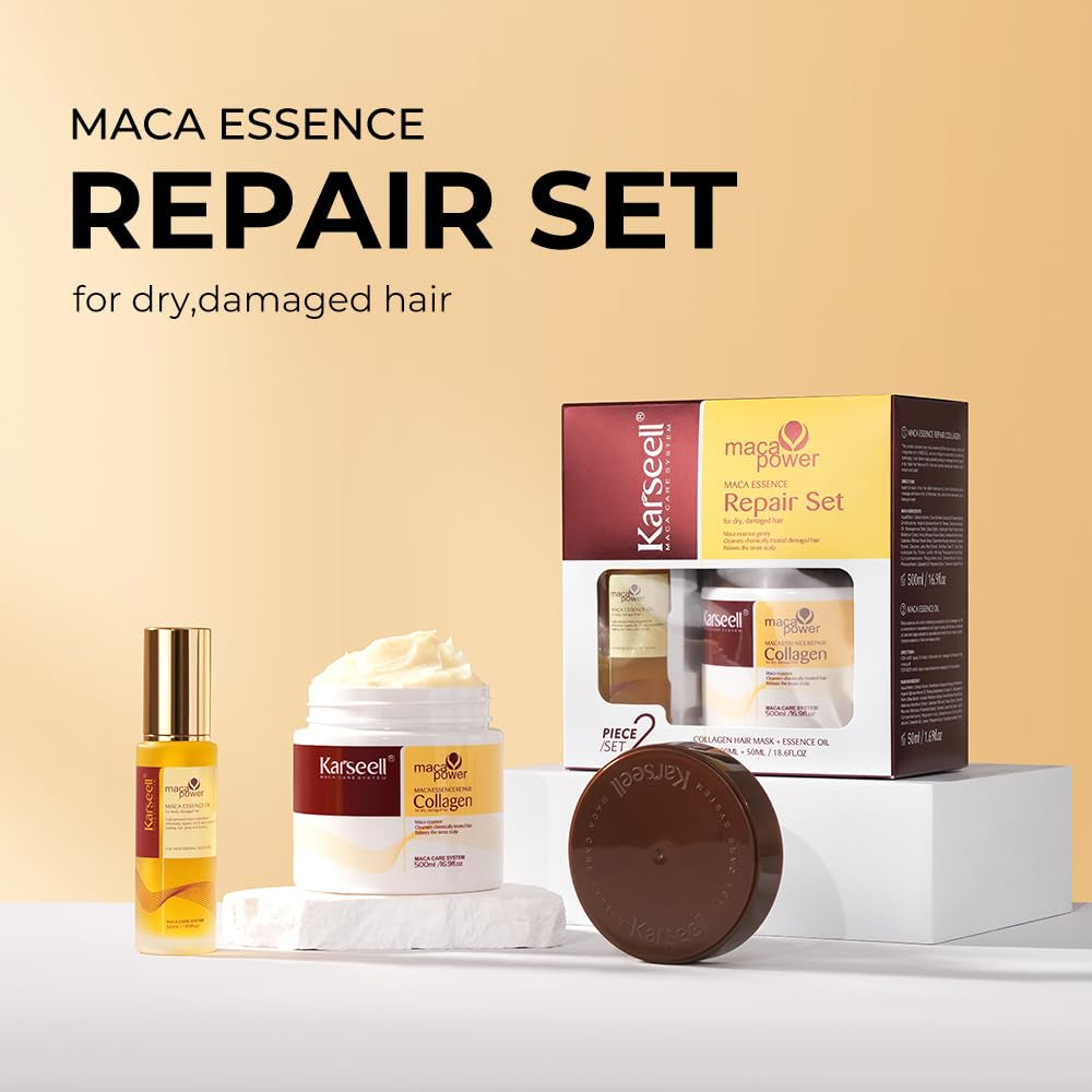 Collagen Hair Treatment Deep Repair Conditioning, Hair Mask Argan Oil Set for Dry Damaged Hair All Hair Types 16.9Floz + 1.69Floz