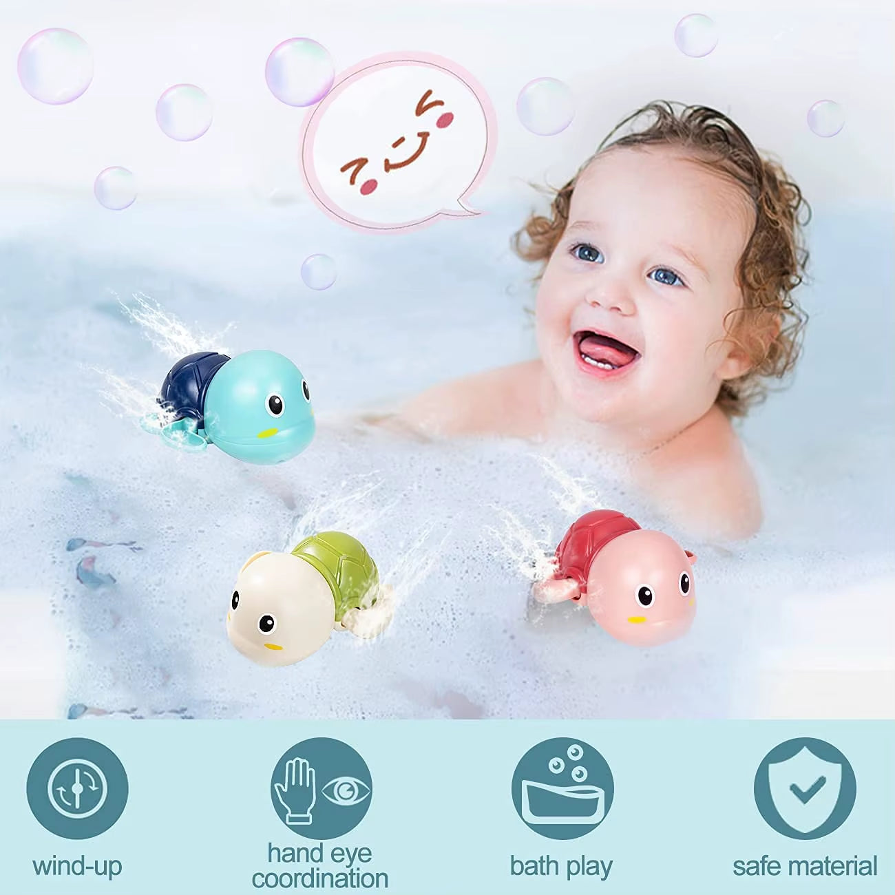 3PCS Baby Bath Toys Toddlers Bathing Cute Swimming Turtles Clockwork Play Water Baby Wind-Up Toys for Kids Preschool Pool Toys