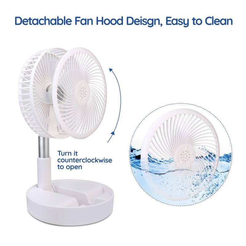 Primevolve Battery Operated Fan, Portable Rechargeable USB Floor Table Desk Fan with Adjustable Height, 4 Speed Settings, White 7.7"