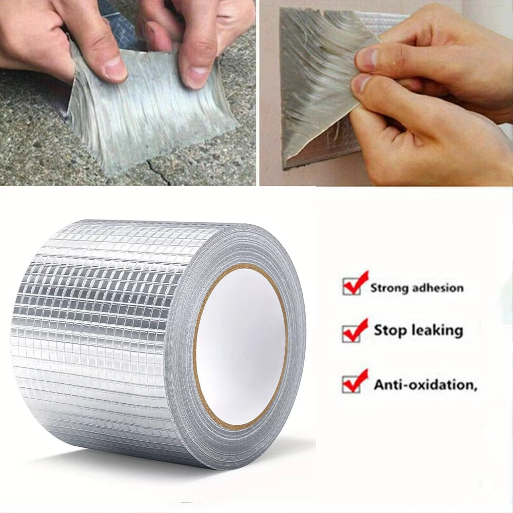 1Roll Super Waterproof Self-Adhsive Tape,Butyl Rubber Aluminium Foil Adhesive Repair,For Roof and Duct Seal and Fastening