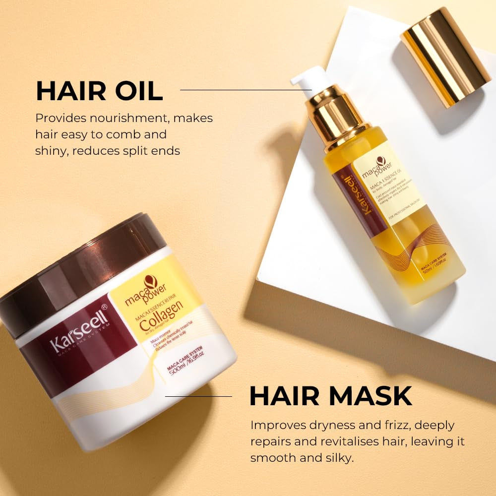 Collagen Hair Treatment Deep Repair Conditioning, Hair Mask Argan Oil Set for Dry Damaged Hair All Hair Types 16.9Floz + 1.69Floz