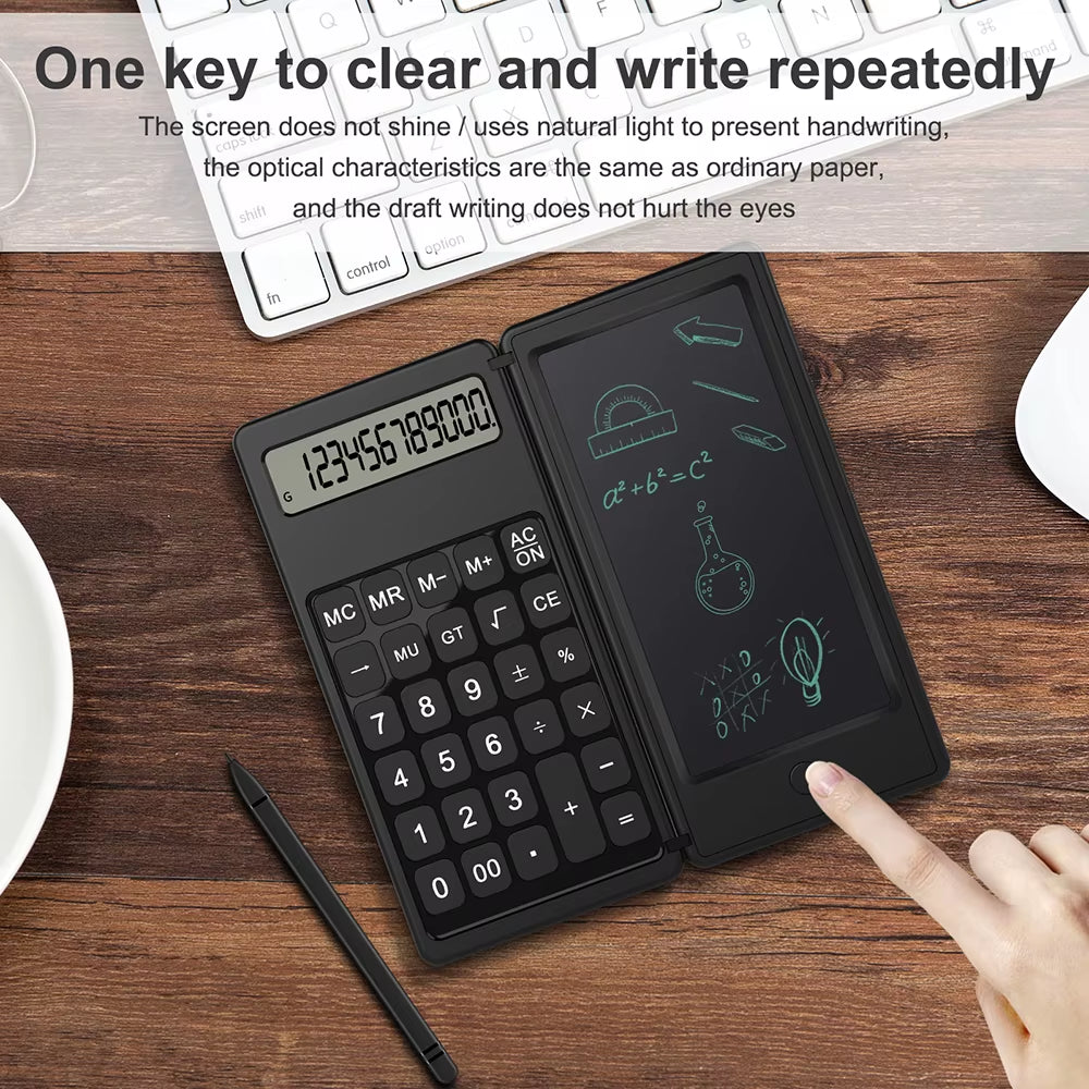 Portable 12 Digit Display 6 Inch Scientific Calculator with Writing Tablet with Stylus Pen Erase Button for Office Students Kids