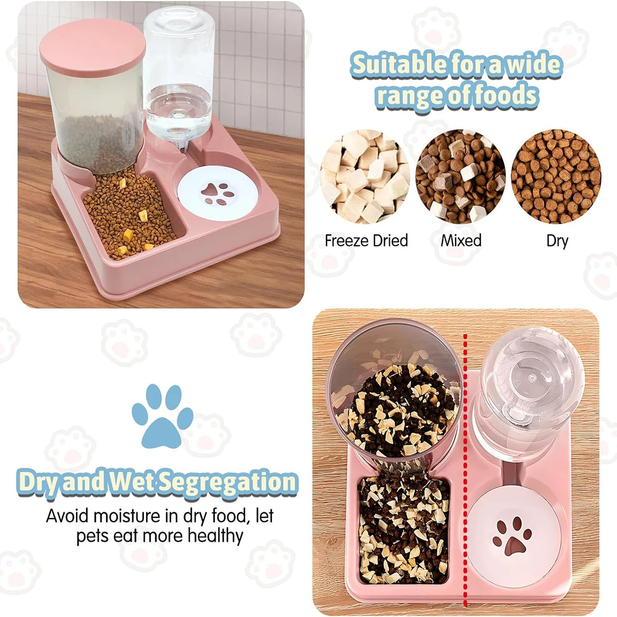 Distributeur automatique de nourriture pour animaux 2-en-1