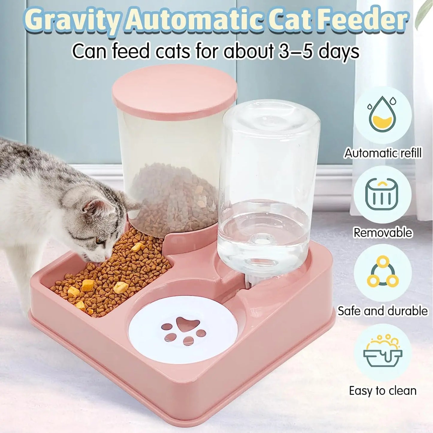Distributeur automatique de nourriture pour animaux 2-en-1