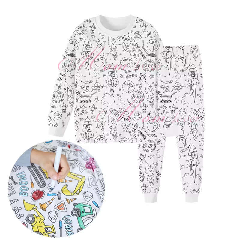 DIY Pajamas Kids Sketch Colorful Pajama Set Kids Art Color Your Own Pajama Handicraft Toys DIY Kid Crafts for Kids Boys Girls