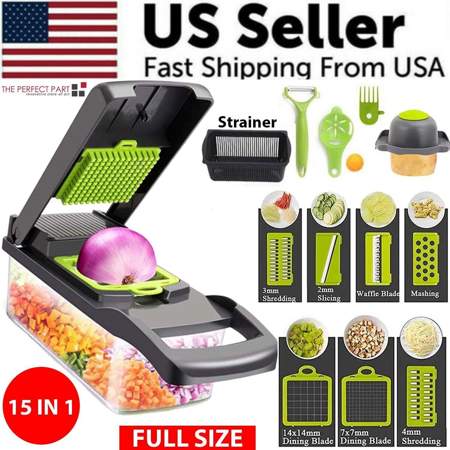 15-In-1 Vegetable Fruit Chopper Cutter Food Onion Veggie Dicer Slicer Kitchen Does not apply