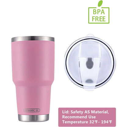 30Oz Tumbler Double Wall Stainless Steel Vacuum Insulated Travel Mug with Splash-Proof Lid Metal Straw and Brush (Pink) DYNAMIC SE