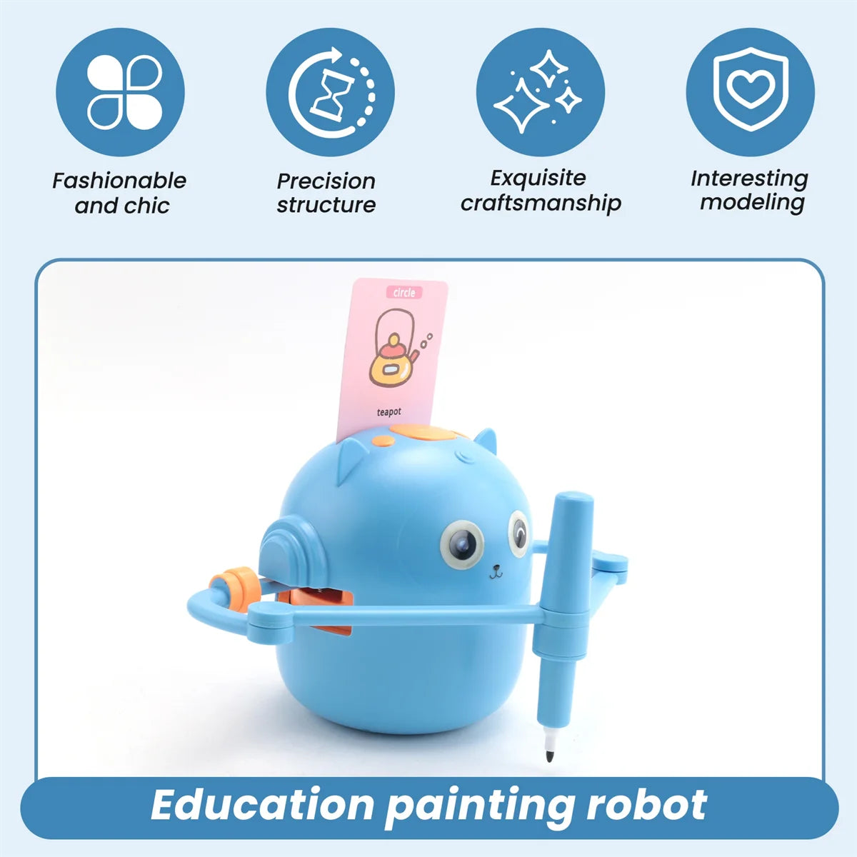 RISEN New Children'S Interactive Education Painting Robot -Montessori Learning Toys, with 100 Words Cards, Voice Interaction
