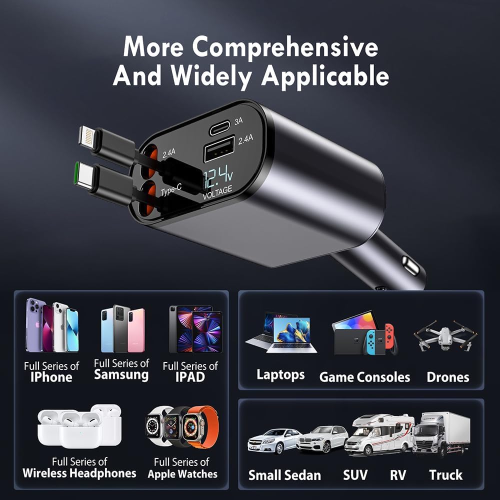 4-in-1 Retractable Car Charger