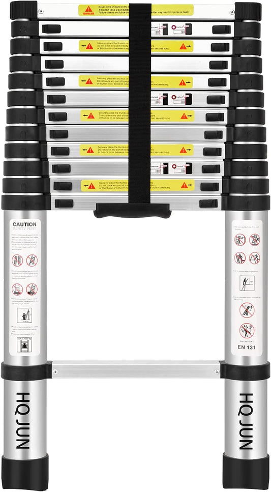 (12.5Ft/3.8M) Telescoping Ladders，En131Standards Multi-Purpose Folding Aluminum Extension Ladder