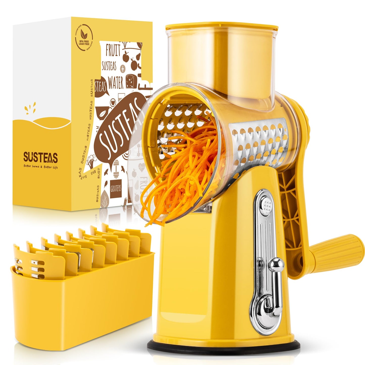 5-in-1 Vegetable Cutter and Rotary Cheese Grater with 5 Well-designed Blades