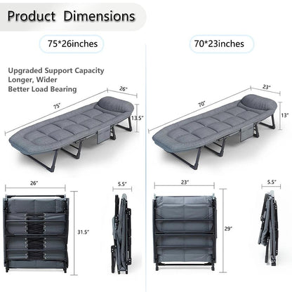 Sleeping Cots for Adults 6 Positions, Portable & Foldable Bed with Mattress and Pillow, Heavy Duty Sturdy Frame for Camp, Home Niceway