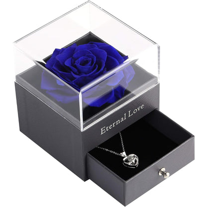 Ocosy Mothers Day Flower Gifts for Her, Preserved Real Flower Rose with Silver-Tone Heart Necklace I Love You in 100 Languages Gift Set, Enchanted Flower Rose Gifts, Blue Ocosy